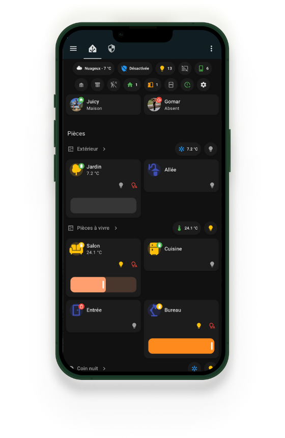 Linus Dashboard, interface mobile de la box domotique Linus, installée via Home Assistant